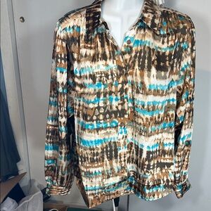 New! SMALL -See U Soon- Multicolor Button-Up Silky Blouse Shirt